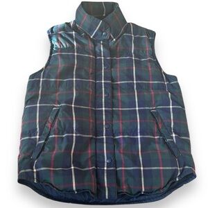 Eddie Bauer Goose Down Vest Women's Classic Tartan Plaid Small Blue Green Puffer